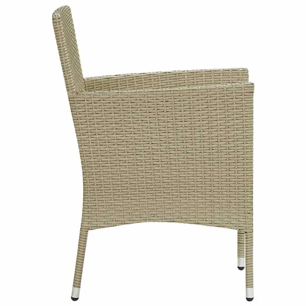 Outdoor Dining Chairs 2 pcs Poly Rattan Beige Garden Seating with Cushion