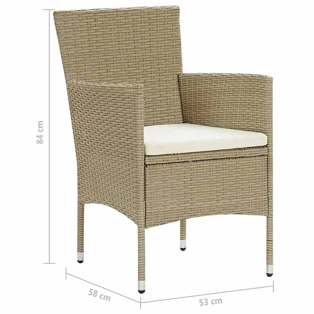 Outdoor Dining Chairs 2 pcs Poly Rattan Beige Garden Seating with Cushion