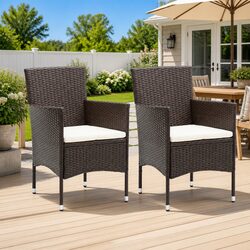 Outdoor Dining Chairs Set 2 pcs Garden Seating PE Rattan Brown Patio Furniture