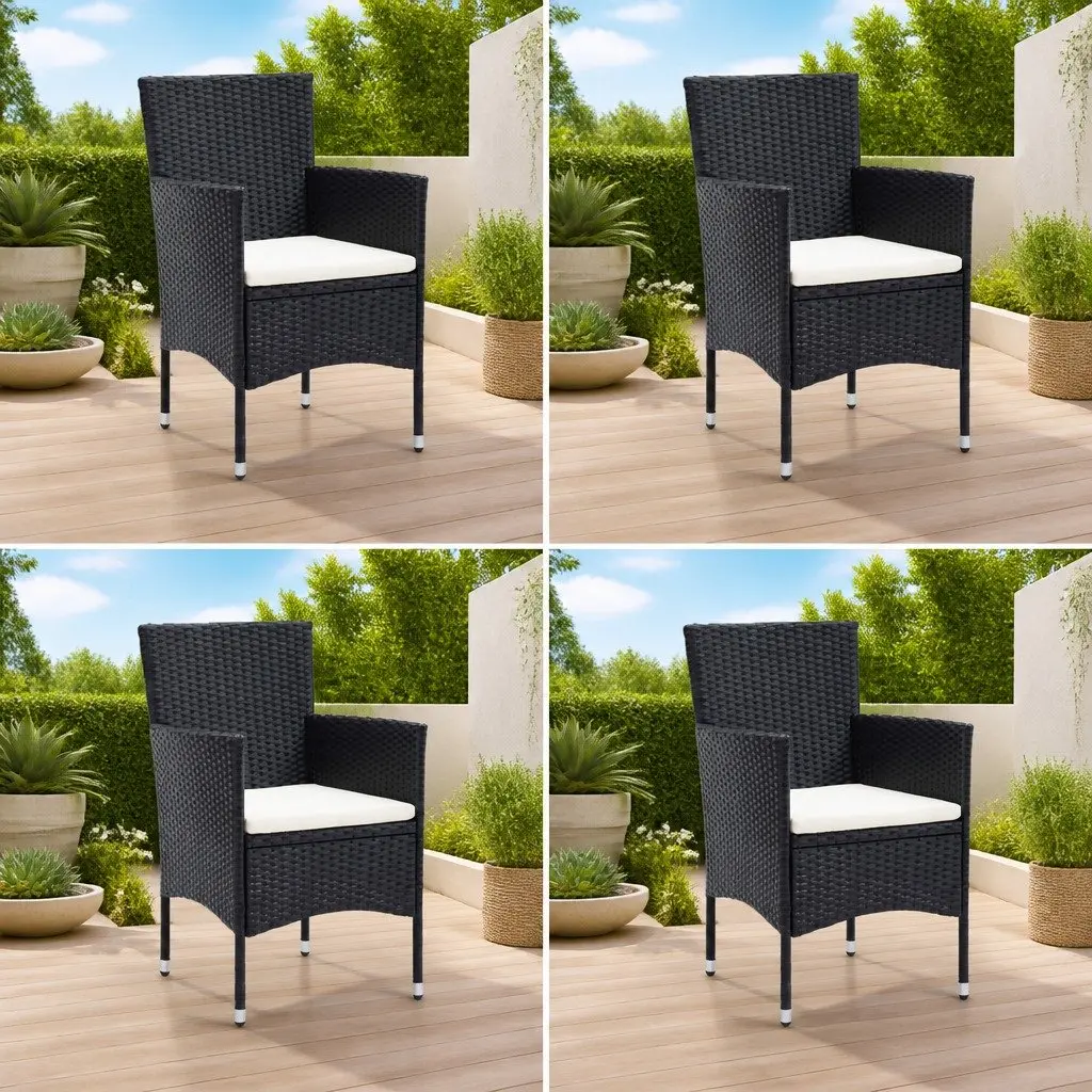 Outdoor Dining Chairs Set 4 pcs Garden Poly Rattan Black Armchair Seating