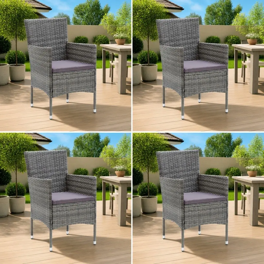 Outdoor Dining Chairs Set 4 pcs Grey Garden Seating Rattan Armchair with Cushion