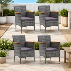 Outdoor Dining Chairs 4 pcs Grey Garden Patio Seating Rattan Armrest Cushioned