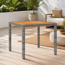 Garden Table 90x90x75cm Grey Outdoor Patio Dining Poly Rattan Steel Frame