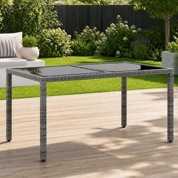 Garden Table 150x90x75 cm Outdoor Patio Dining Tempered Glass Poly Rattan Grey