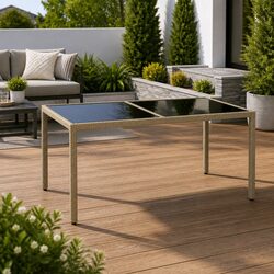Garden Table 150x90x75cm Outdoor Patio Furniture Tempered Glass Poly Rattan