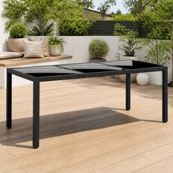 Garden Table 190x90x75cm Tempered Glass Top Poly Rattan Patio Outdoor Furniture
