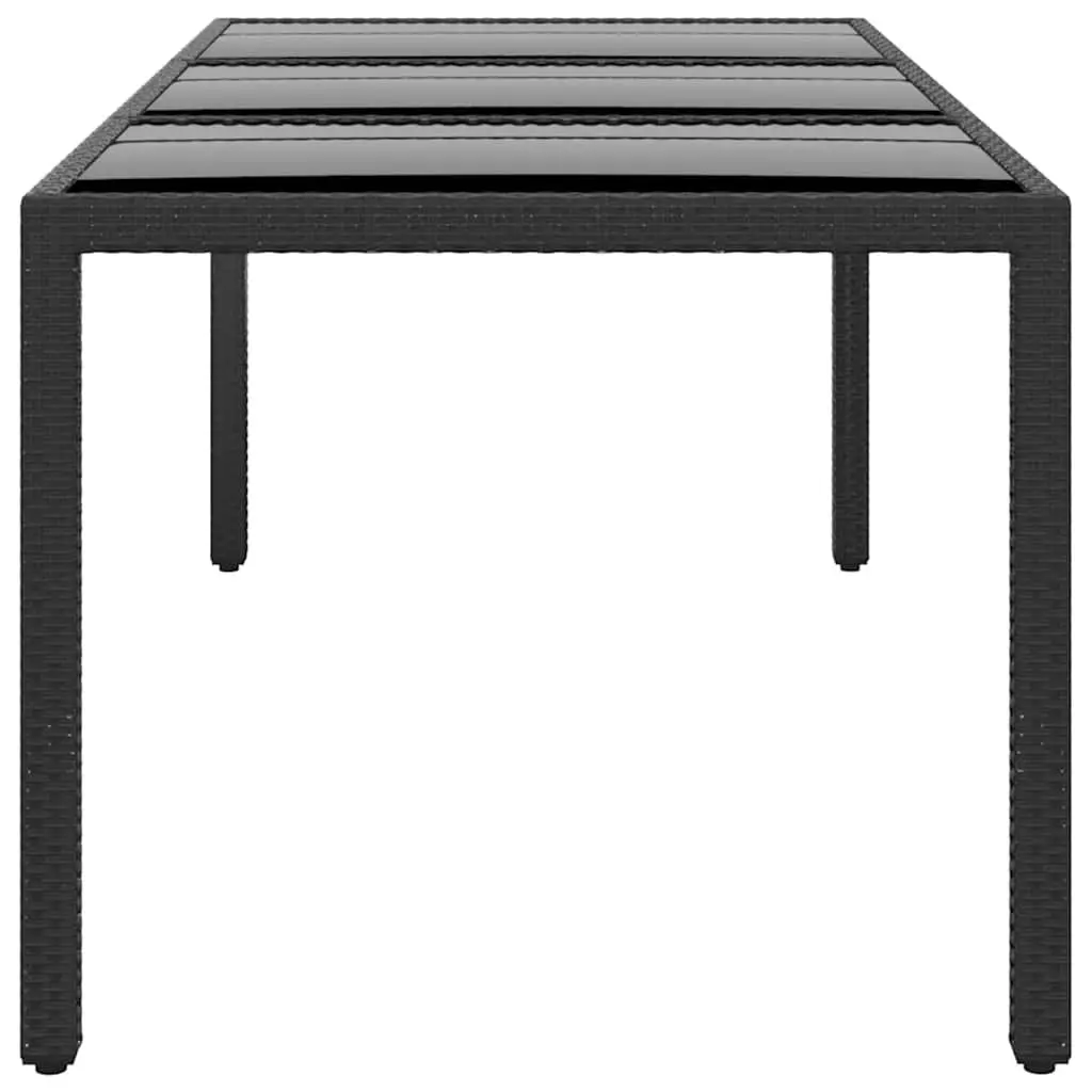 Garden Table Tempered Glass Top Poly Rattan 190x90x75cm Black Outdoor Furniture