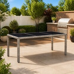Garden Dining Table Grey Outdoor Patio Furniture Poly Rattan Steel Frame
