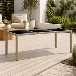 Outdoor Garden Table 190x90x75cm Tempered Glass Poly Rattan Patio Furniture