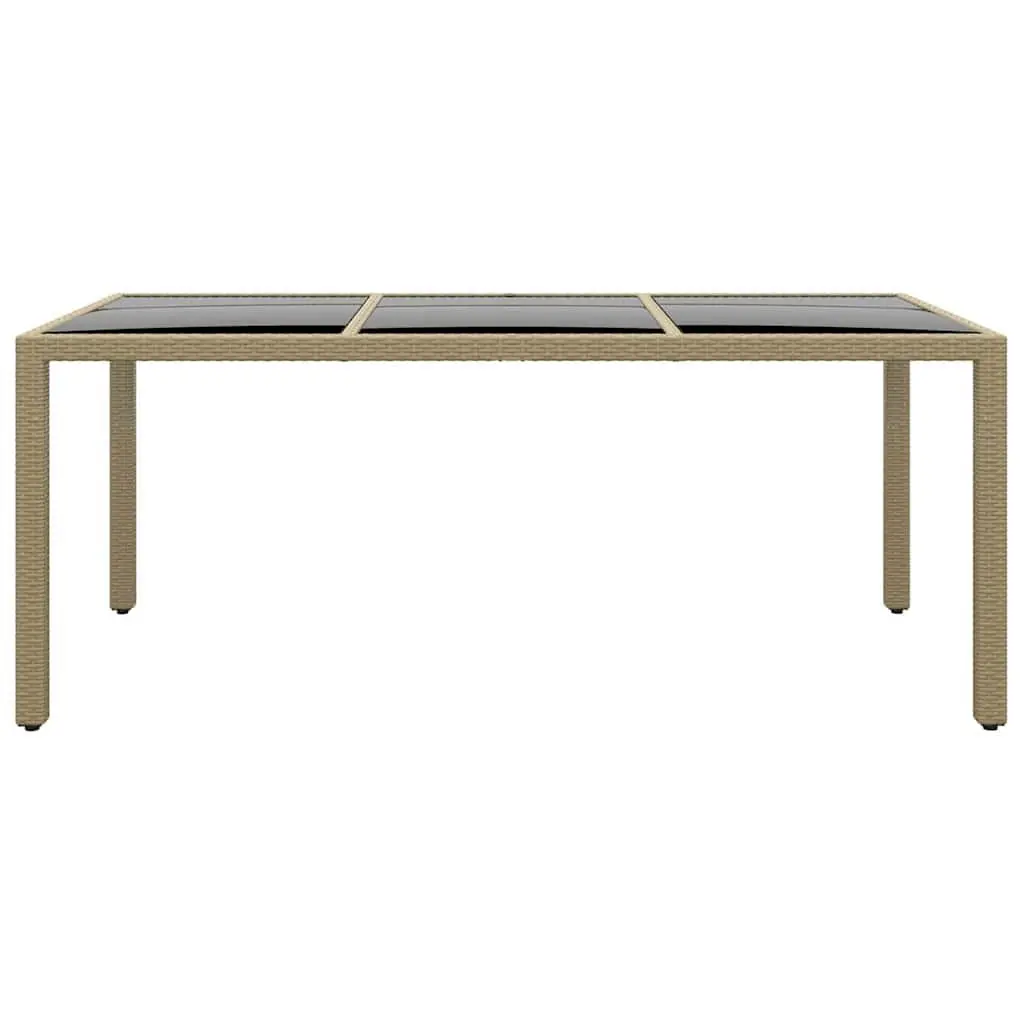 Garden Table Tempered Glass Poly Rattan 190x90x75cm Beige