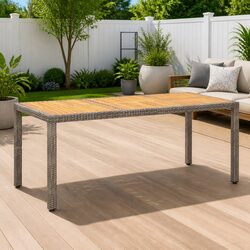Garden Dining Table Grey 190x90x75cm Outdoor Rattan Acacia Wood Patio Furniture