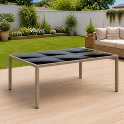 Outdoor Garden Table 200x150cm Tempered Glass Top Poly Rattan Frame Patio
