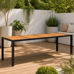 Garden Table 250x100x75cm Acacia Wood Poly Rattan Outdoor Patio Furniture Black