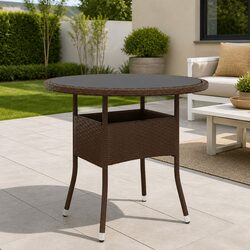 Round Garden Table Ø80cm Outdoor Patio Dining Poly Rattan Tempered Glass Top