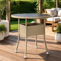 Garden Table Round Ø80cm Outdoor Patio Furniture Tempered Glass Poly Rattan