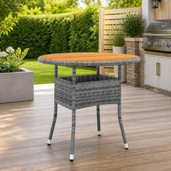 Garden Table Round Ø80x75 cm Acacia Wood Steel Frame Poly Rattan Patio Outdoor