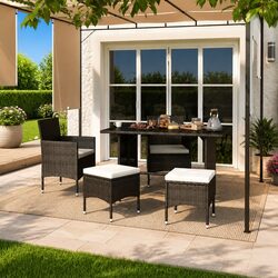 Outdoor Garden Chair and Stool Set 4 Piece PE Rattan Patio Seating Black