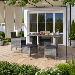 4-Piece Outdoor Garden Chair and Stool Set Grey Patio Furniture Rattan