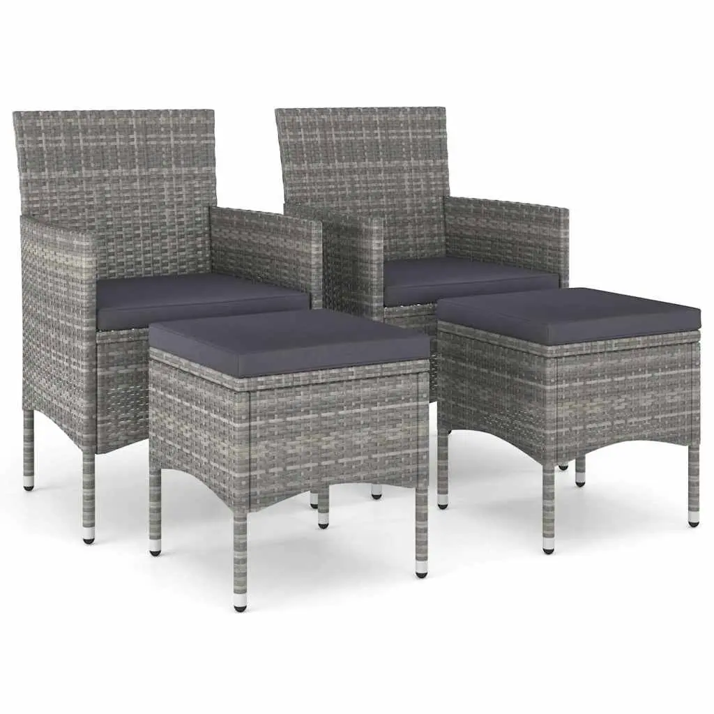 4 Piece Outdoor Garden Chair and Stool Set Powder Coated Steel Frame Grey PE Rattan