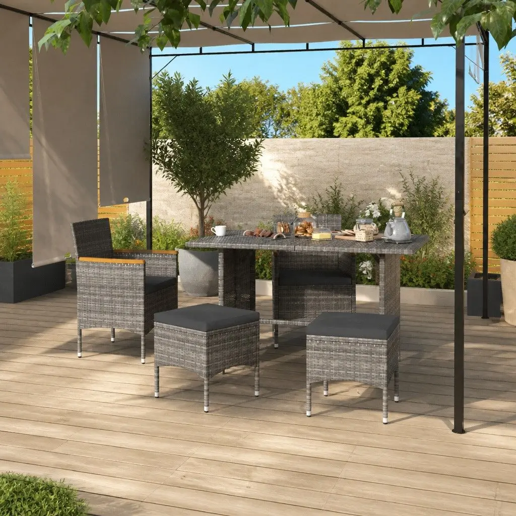 4 Piece Garden Chair and Stool Set Rattan Grey Outdoor Patio Furniture Cushion