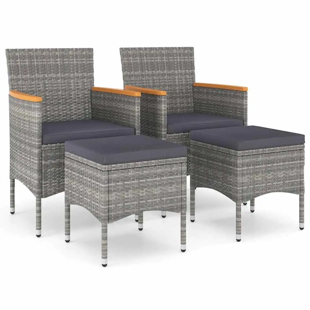 4 Piece Garden Chair and Stool Set Rattan Grey Outdoor Patio Furniture Cushion