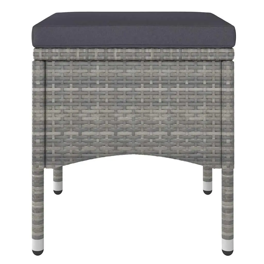 4 Piece Garden Chair and Stool Set Rattan Grey Outdoor Patio Furniture Cushion