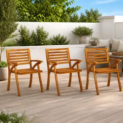 Outdoor Garden Chairs Set 3 pcs Brown Wood Patio Seating Armrests Slatted Design