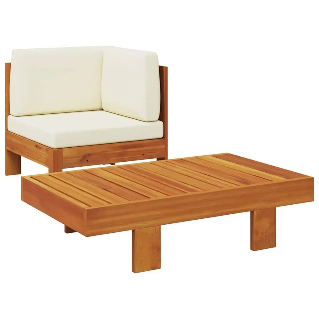 2 Piece Outdoor Garden Lounge Set Sofa Table Solid Acacia Wood Cream Cushions
