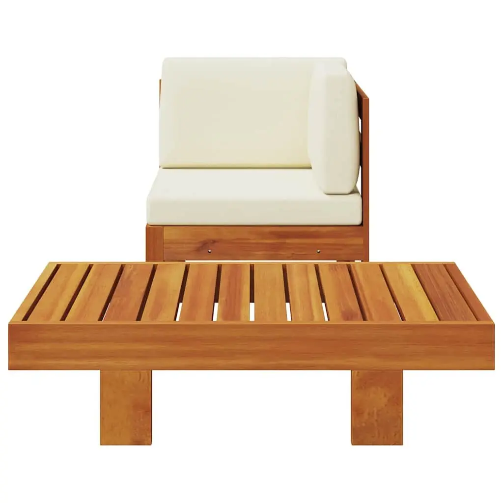 2 Piece Outdoor Garden Lounge Set Sofa Table Solid Acacia Wood Cream Cushions