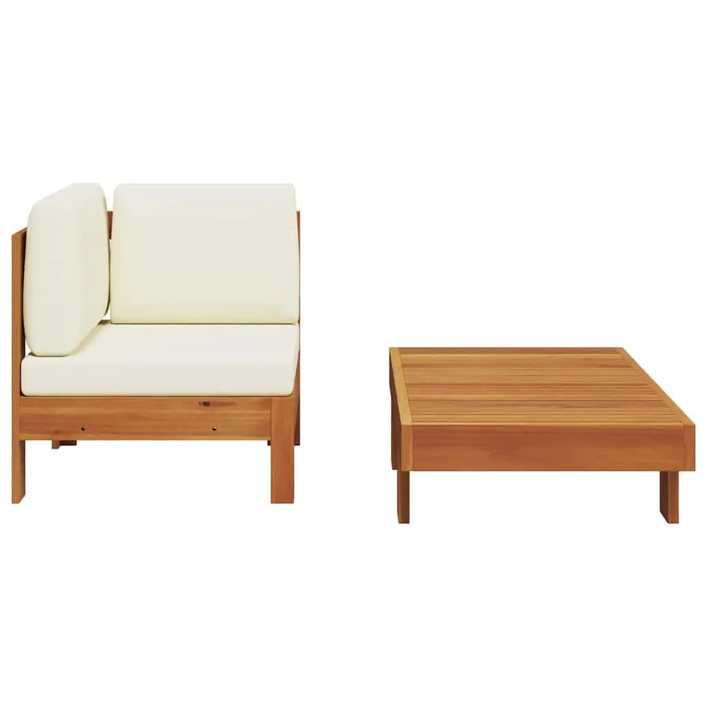 2 Piece Outdoor Garden Lounge Set Sofa Table Solid Acacia Wood Cream Cushions