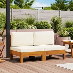 Outdoor Middle Sofas 2 pcs Cream Cushions Garden Seating Solid Wood Sectional