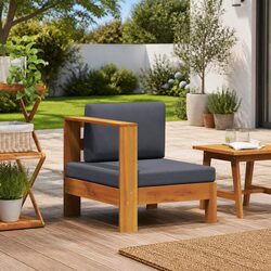 Outdoor Middle Sofa Section 1 Armrest Grey Garden Lounge Acacia Wood Seating