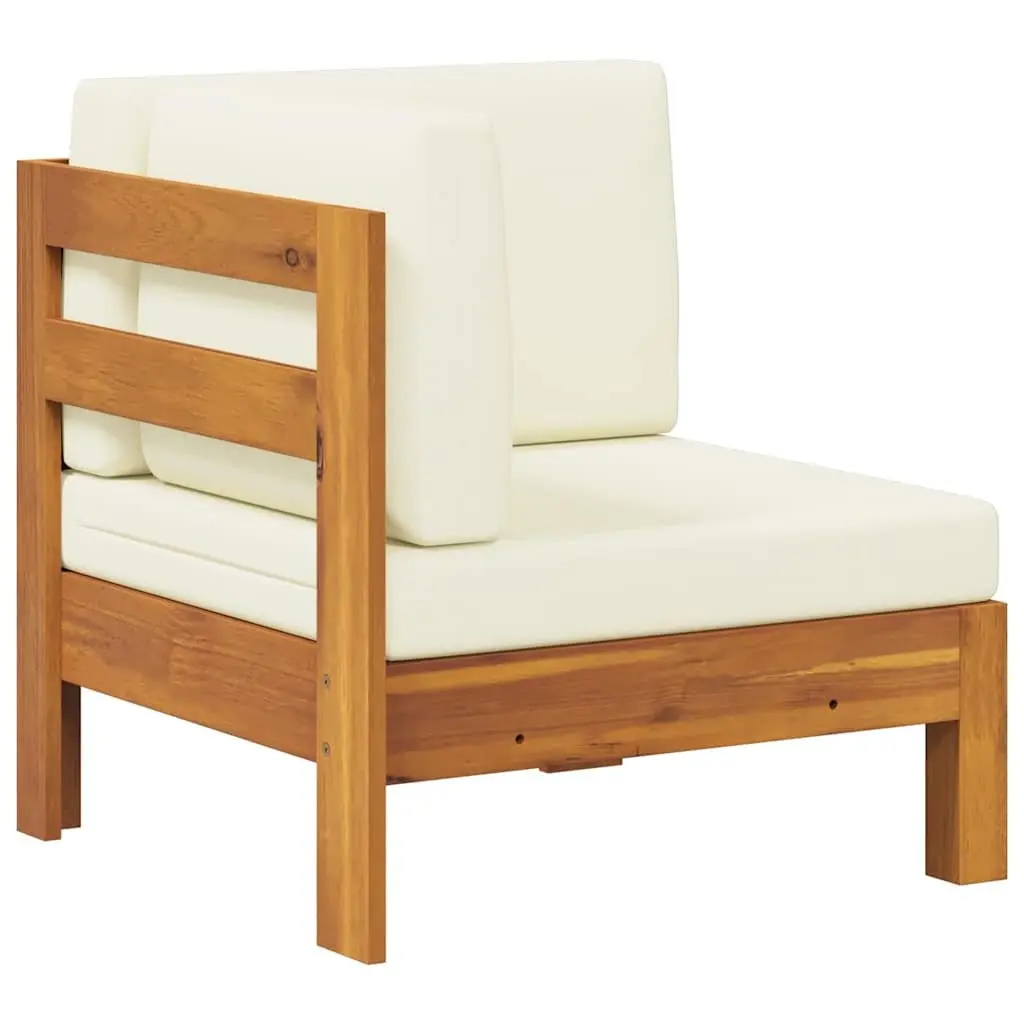 Outdoor Corner Sofa with Cream Cushions Solid Acacia Wood Garden Sectional