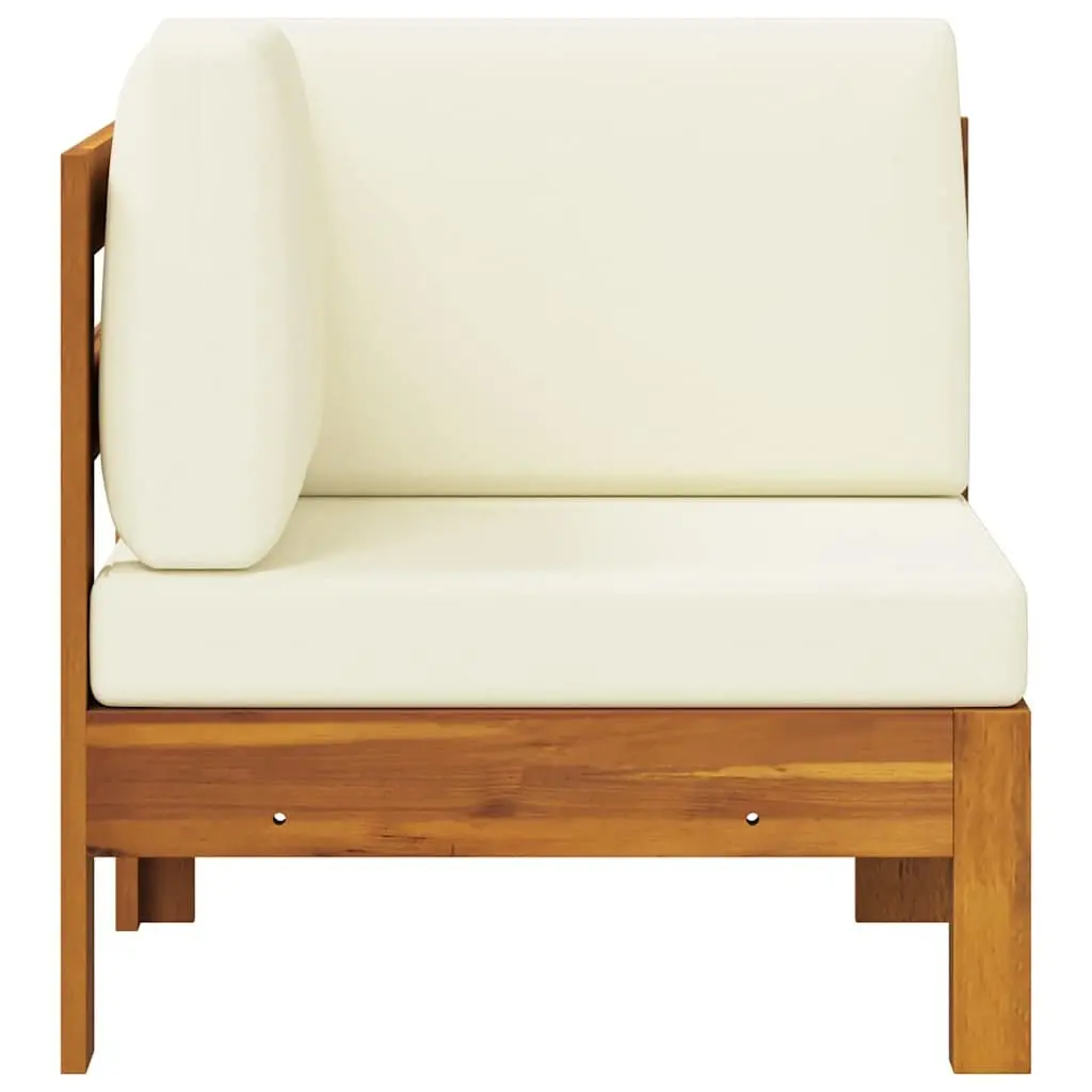 Outdoor Corner Sofa with Cream Cushions Solid Acacia Wood Garden Sectional
