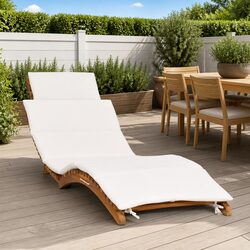 Wooden Sun Lounger Folding Garden Lounger Outdoor Seating with Cream Cushion