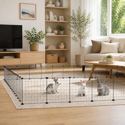 Small Animal Pet Cage 60-Panel Enclosure with Door Black 35x35cm Exercise