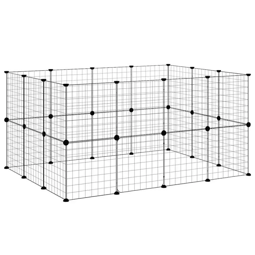 Pet Cage 28-Panel DIY Assembly 140x105x70 cm Black Steel Enclosure