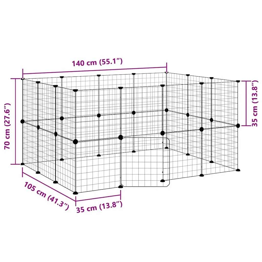 Pet Cage 28-Panel DIY Assembly 140x105x70 cm Black Steel Enclosure