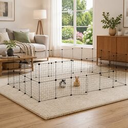 44-Panel Pet Cage with Door Black 35x35 cm Small Animal Enclosure Playpen
