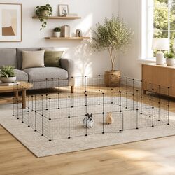 52-Panel Pet Cage with Door Small Animal Habitat Enclosure Black Steel 35x35cm
