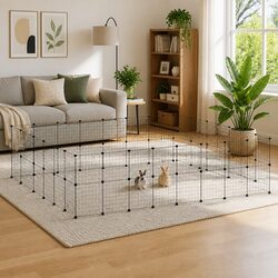 60-Panel Small Animal Pen Modular Pet Cage with Door Black 35x35cm Steel