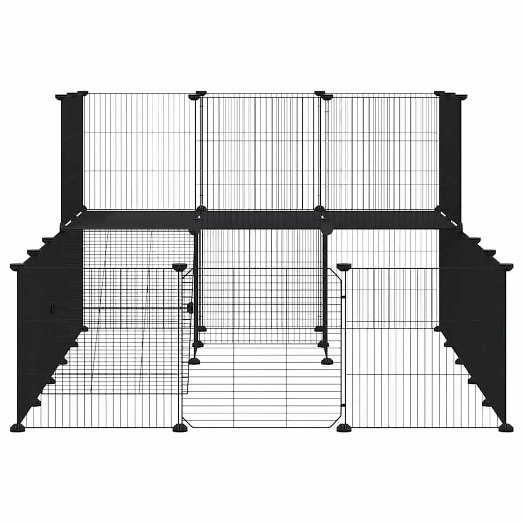 Pet Cage 36-Panel DIY Playpen Enclosure 175x105x70 cm Black Steel