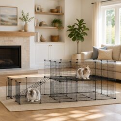 44-Panel Small Animal Pet Cage with Door Enclosure Exercise Playpen Black