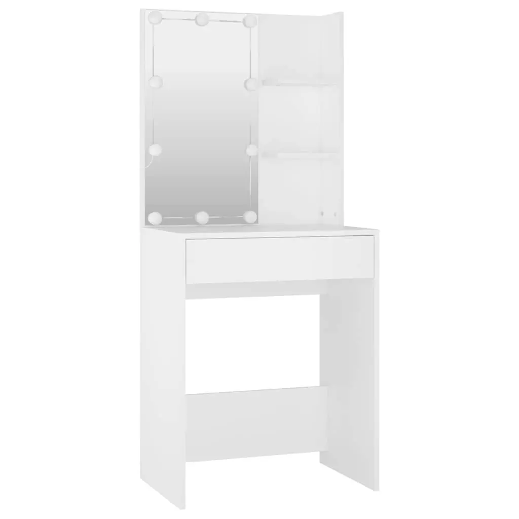 Dressing Table Set LED Mirror White Engineered Wood Vanity Storage Stool