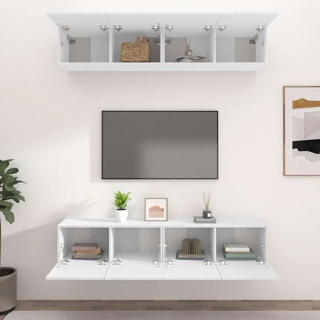 Wall-Mounted TV Cabinet Engineered Wood Storage Unit White Drop-Down Door