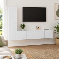 TV Cabinet Set 4 Piece White Wall Mounted Storage Unit Media Organiser