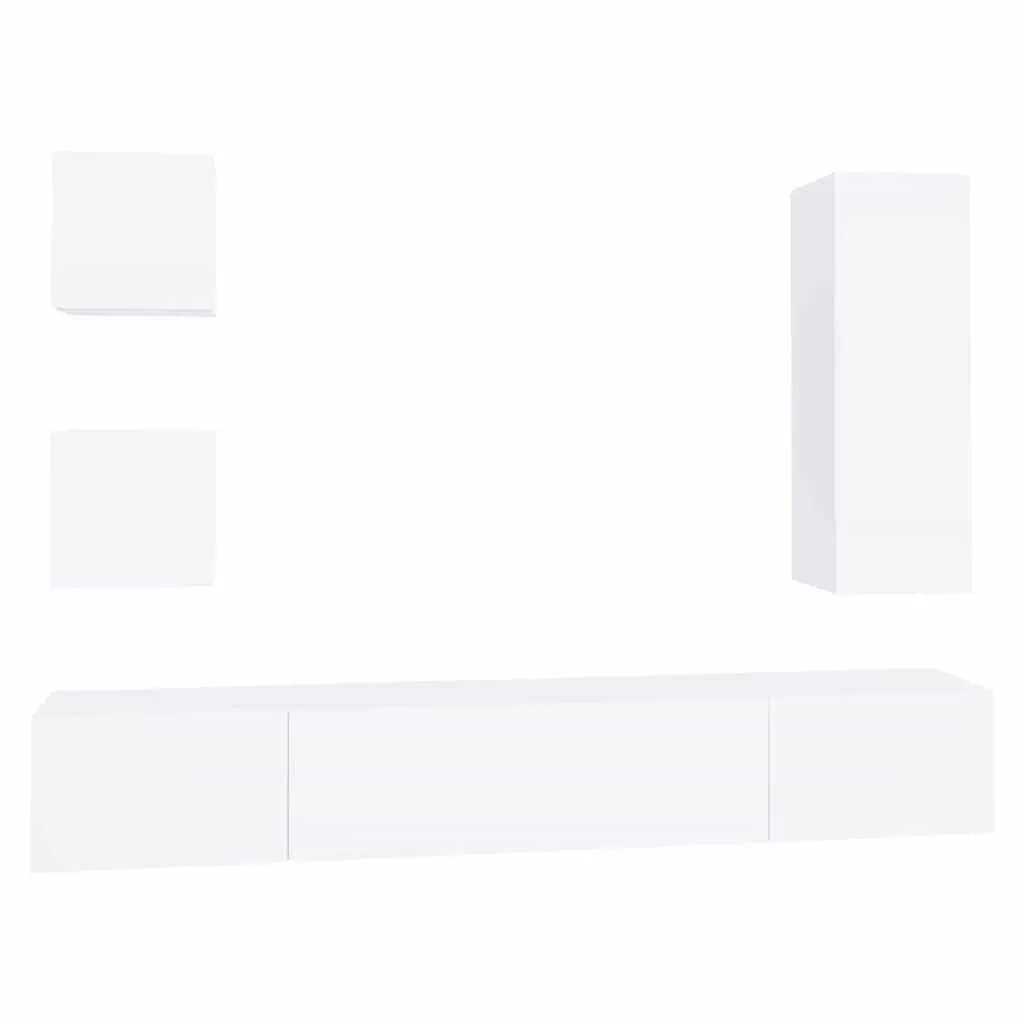 5 Piece TV Cabinet Set Wall Mounted Storage Unit Engineered Wood White