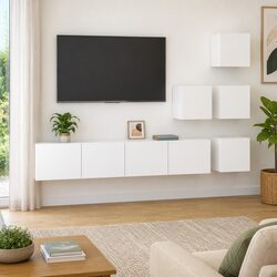 Wall-mounted TV Cabinet White Engineered Wood Floating Storage Unit Display