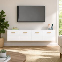 Wall Cabinets 2 pcs High Gloss White Storage Floating Shelves Engineered Wood