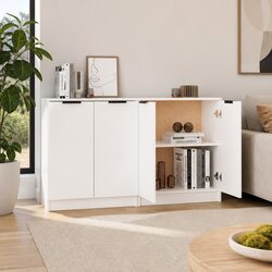 White Sideboards 2 Pieces Storage Cabinet Engineered Wood Buffet Furniture Set